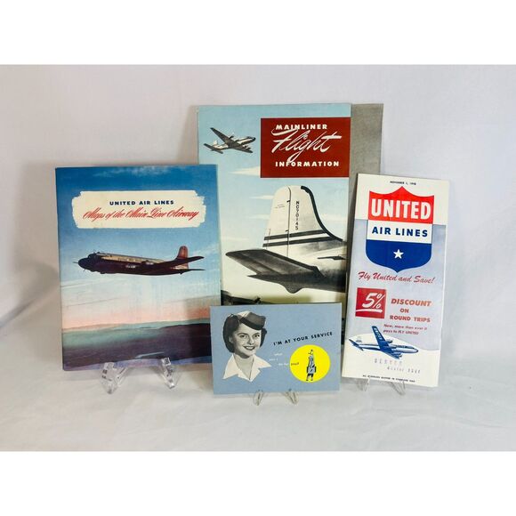 COMPLETE Vintage 1948 United Airline MAINLINER Flight Information Luggage More - Picture 2 of 11